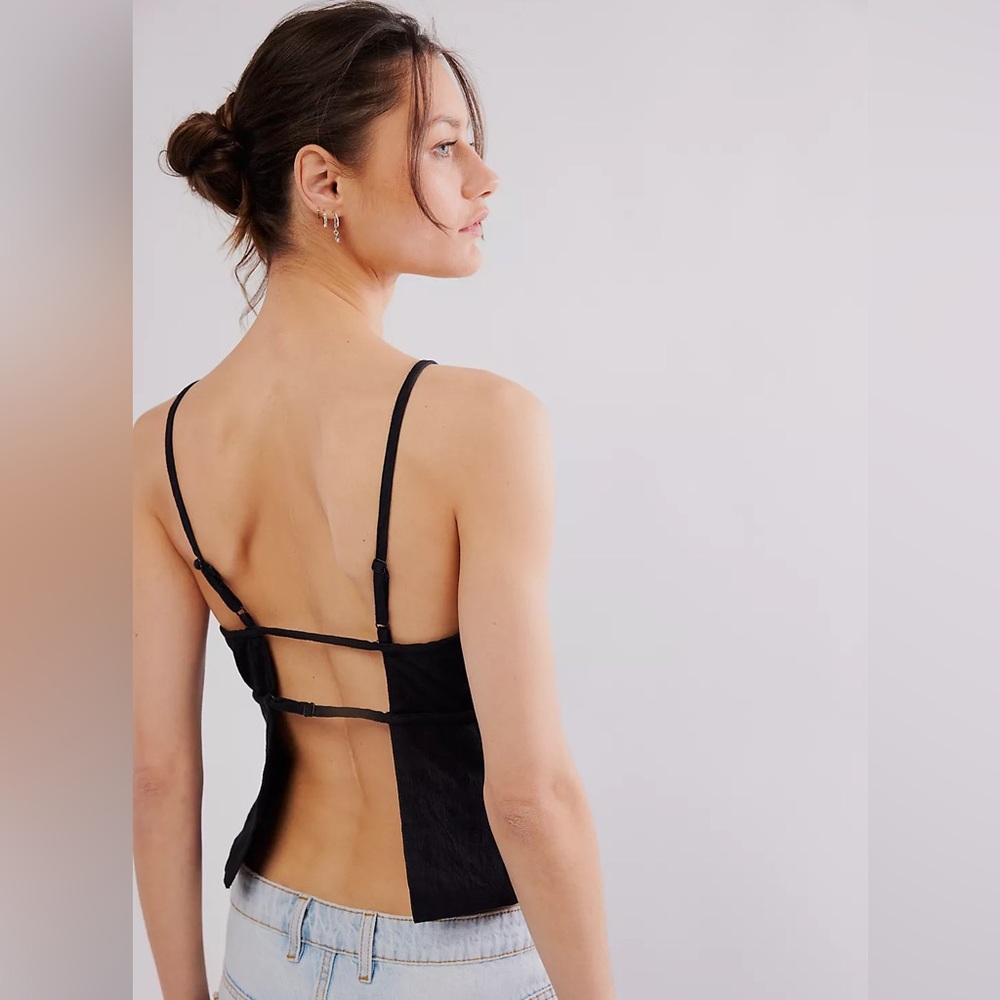 Free People linen cotton James black backless tank top